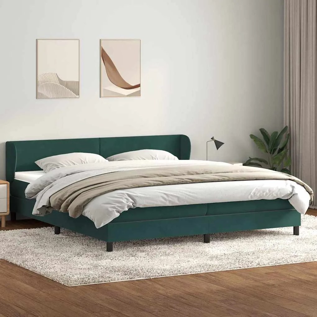 vidaXL Box Spring κρεβάτι με στρώματα σκούρο πράσινο Βελούδινο