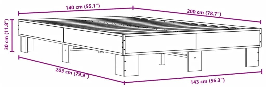 Πλαίσιο Κρεβατιού Καφέ Δρυς 140x200 εκ. Επεξ. Ξύλο &amp; Μέταλλο - Καφέ