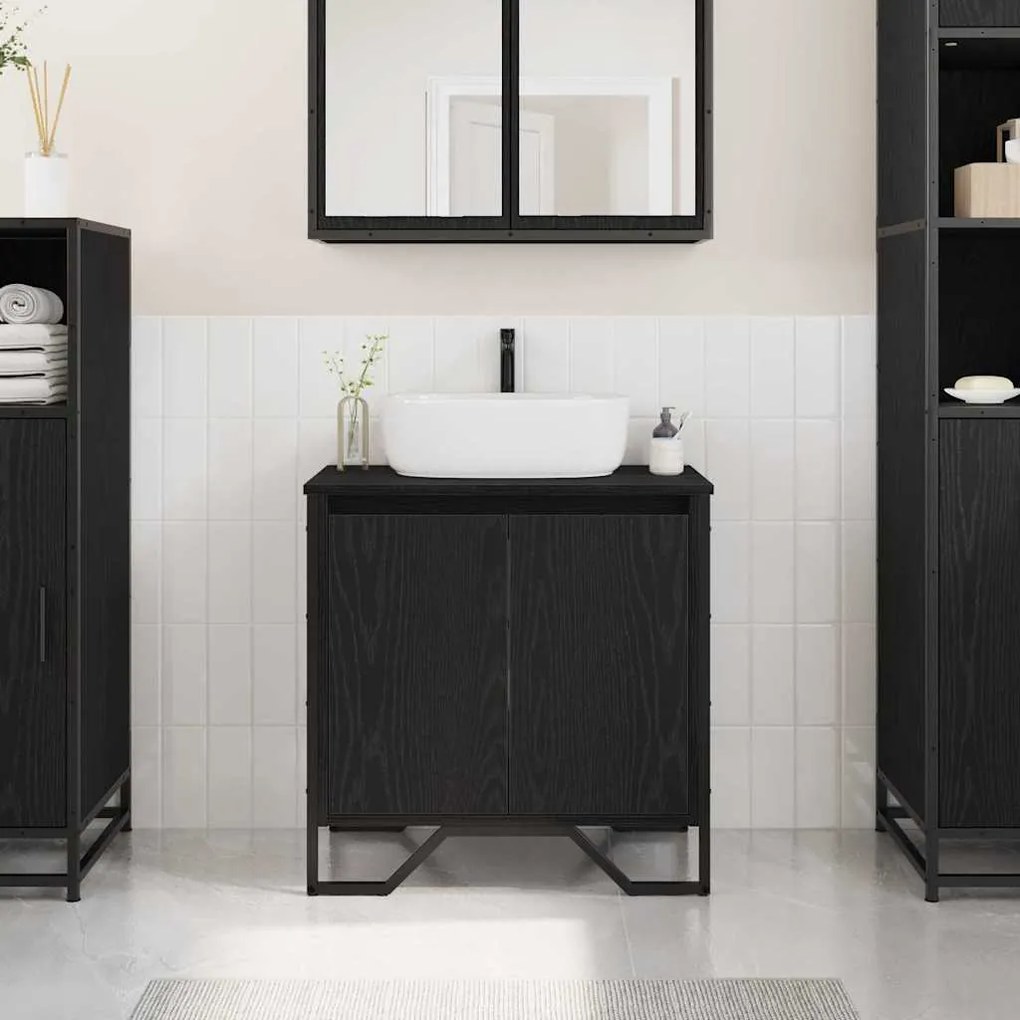 vidaXL Ντουλάπι Νιπτήρα Μαύρη Οξυά 60 x 35 x 60 εκ. Επεξεργασμένο ξύλο