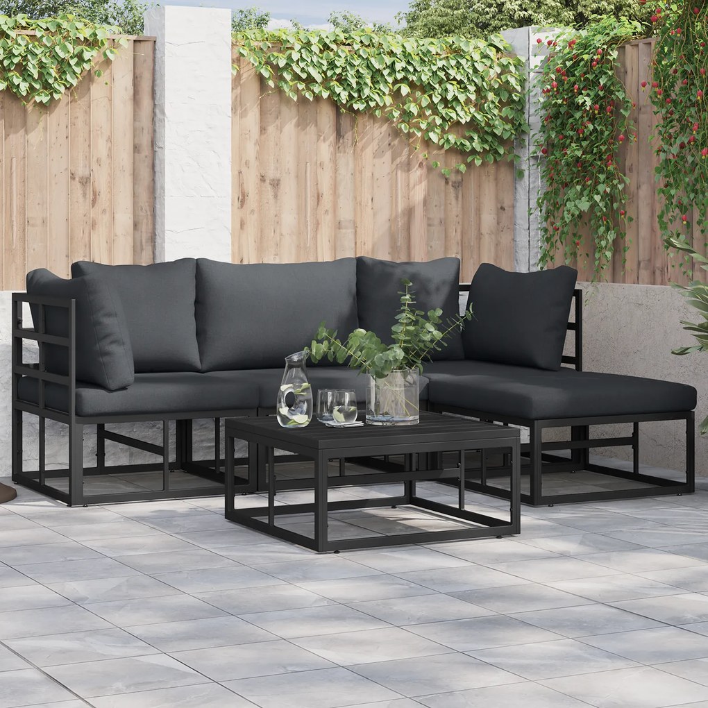 vidaXL Σετ Καναπέ Κήπου με μαξιλάρι 5 pcs Μαύρο Αλουμίνιο