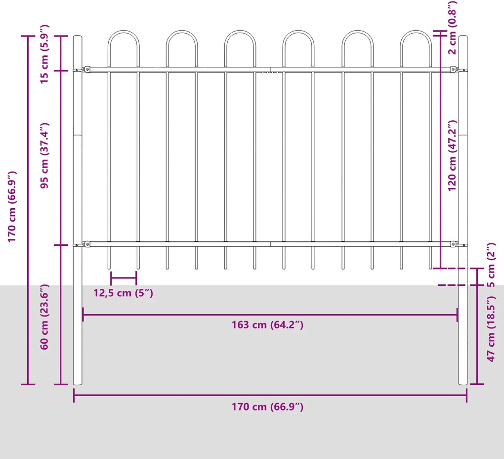 vidaXL Φράχτης Κήπου  με Θόλο, Λευκός, 8,5x1,2 μ, Χάλυβας