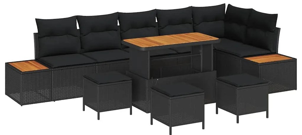 vidaXL Σετ Καναπέ Κήπου με μαξιλάρι 10 pcs Μαύρο Πολυ ράταν