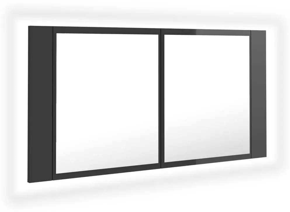 vidaXL Ντουλάπι Μπάνιου με Καθρέφτη & LED Γυαλιστερό Γκρι Ακρυλικός