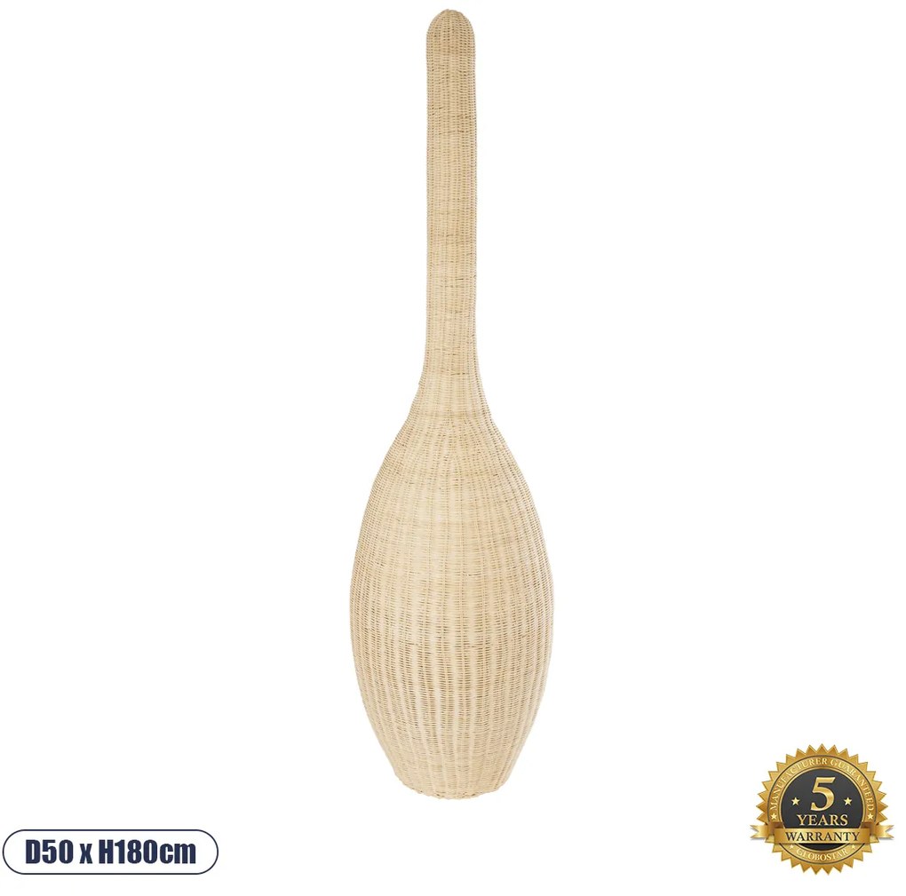 01846 GloboStar®  PARADIS 01846 Boho Επιδαπέδιο Φωτιστικό Μονόφωτο 1 x E27 IP20 Μπεζ Ξύλο - Μ50 x Π50 x Υ180cm