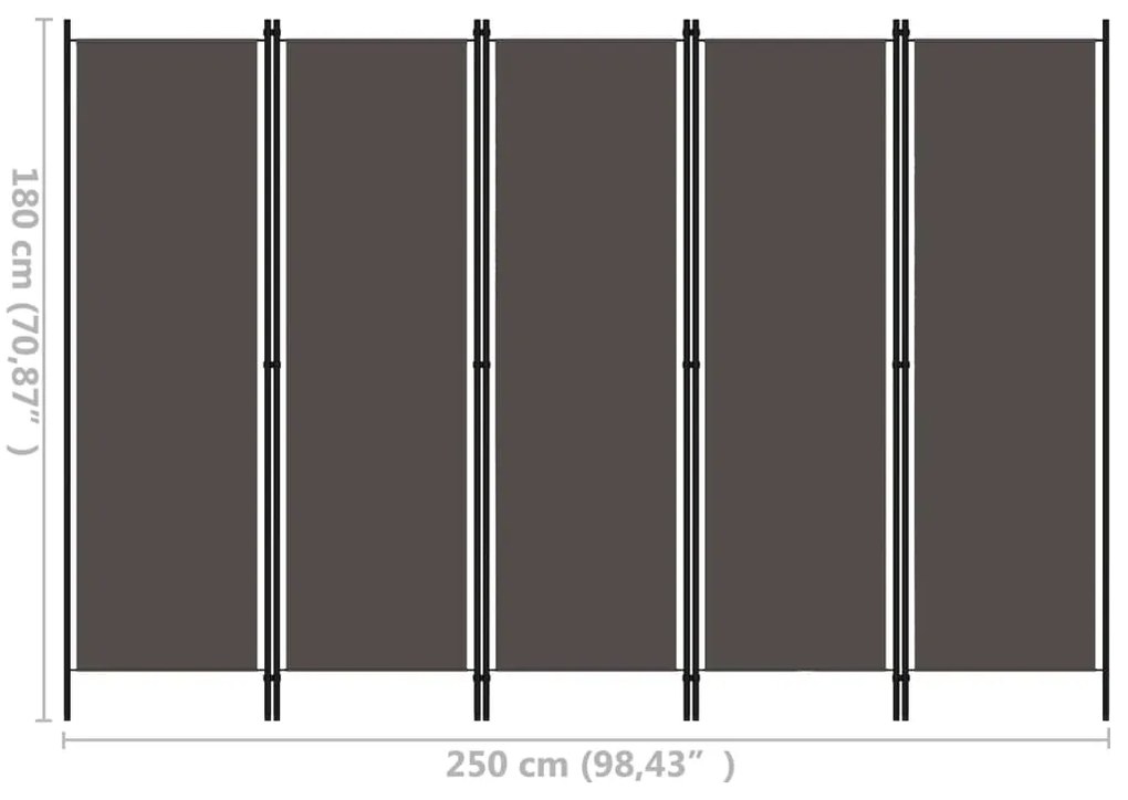 Διαχωριστικό Δωματίου με 5 Πάνελ Ανθρακί 250 x 180 εκ. - Ανθρακί