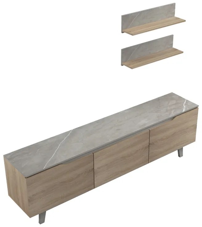 Σύνθετο σαλονιού Kasia pakoworld μπεζ μαρμάρου-sonoma 180x35x48.5εκ