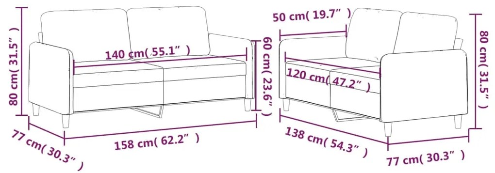 vidaXL Πολυθρόνες Σετ 2 Τεμαχίων Καφέ από Ύφασμα με Μαξιλάρια