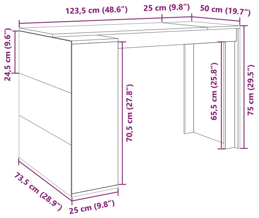 Γραφείο Λευκό 123,5x73,5x75 εκ. από Επεξεργασμένο Ξύλο - Λευκό