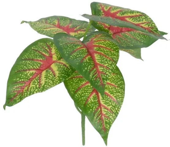 CALADIUM 78218 Τεχνητό Φυτό Καλάδιο - Μπουκέτο Διακοσμητικών Φυτών - Κλαδιών με Φύλλωμα Πράσινο - Κίτρινο - Κόκκινο Υ23cm Globos 78218