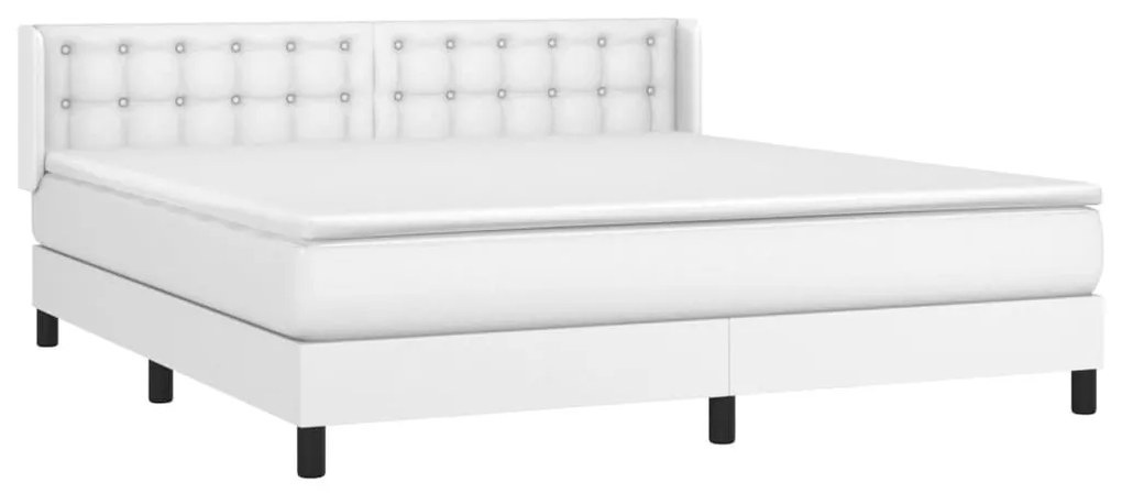 Κρεβάτι Boxspring με Στρώμα Λευκό 160x200εκ.από Συνθετικό Δέρμα - Λευκό