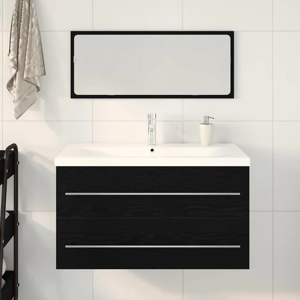 vidaXL Ντουλάπα νιπτήρα με λεκάνη 3 pcs Μαύρη δρυς 90 x 38.5 x 48 cm
