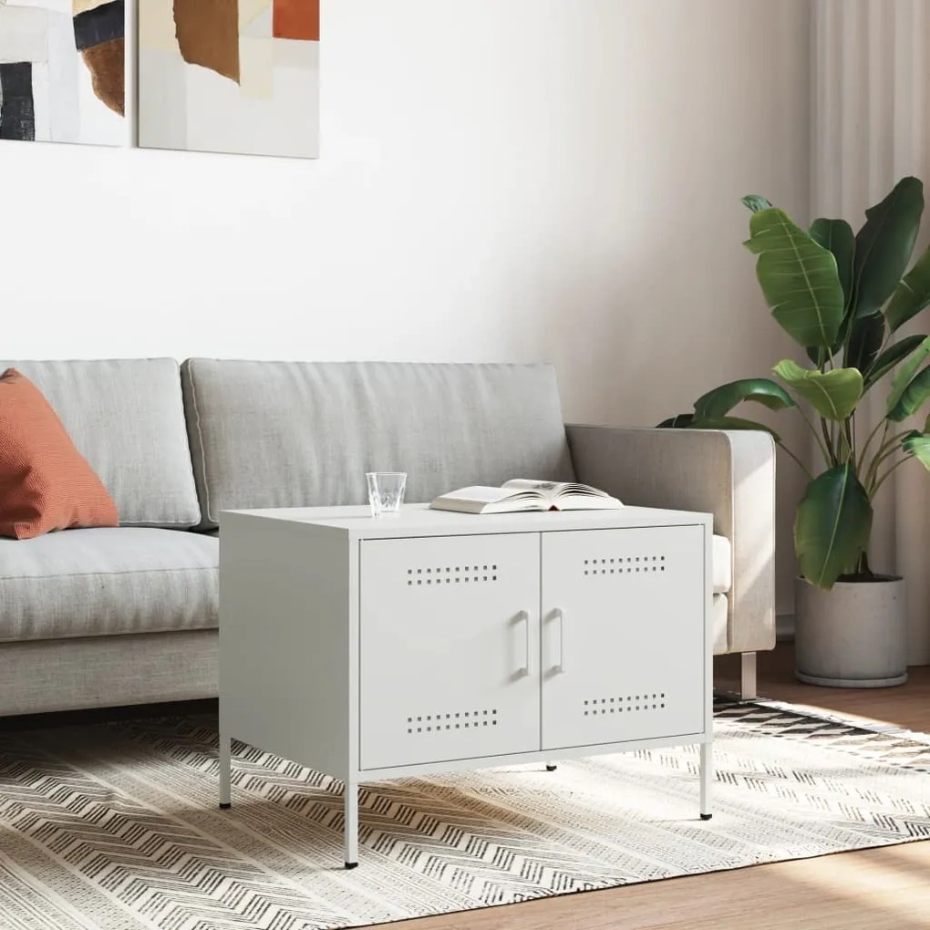 vidaXL Τραπεζάκι Σαλονιού Λευκό 68x50x50,5 εκ. από Ατσάλι