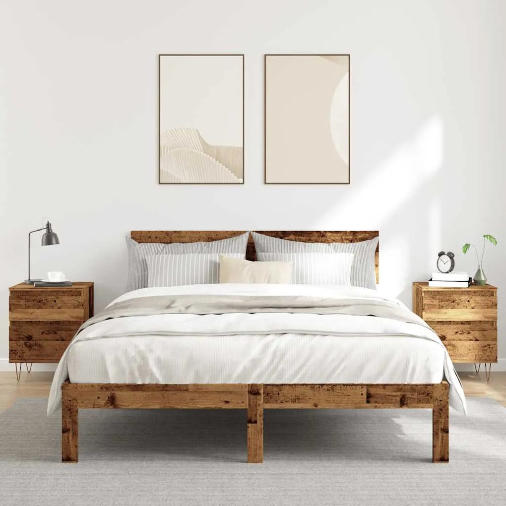 Κομοδίνα 2 τεμάχια Παλιό ξύλο 40x35x50 cm Κατασκευασμένο ξύλο - Καφέ
