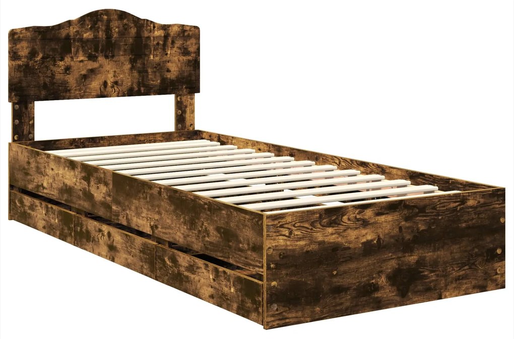 vidaXL Σκελετός Κρεβατιού Καπνιστό Δρύς 100 x 200 cm Μηχανήματος Ξύλο