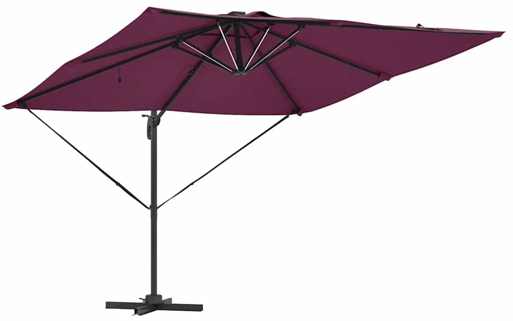 vidaXL Cantilever Roma Παράσολα με LED σε Bordeaux Red, 286 x 285 x 270 εκ. από αλουμίνιο.
