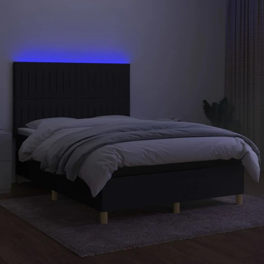 ΚΡΕΒΑΤΙ BOXSPRING ΜΕ ΣΤΡΩΜΑ &amp; LED ΜΑΥΡΟ 140X190 ΕΚ. ΥΦΑΣΜΑΤΙΝΟ 3135591