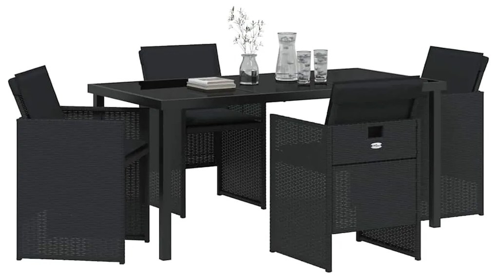 vidaXL Σέτ φαγητού για κήπο 5 pcs Μαύρο συνθετικό ρατάν