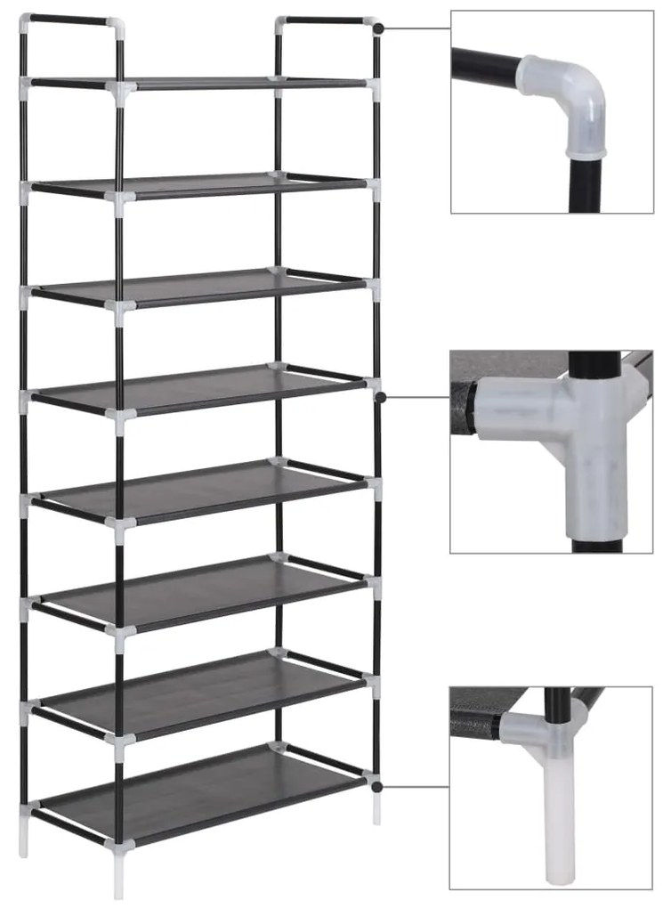 Παπουτσοθήκη με 8 Ράφια Μαύρη από Μέταλλο και Ύφασμα Non Woven - Μαύρο