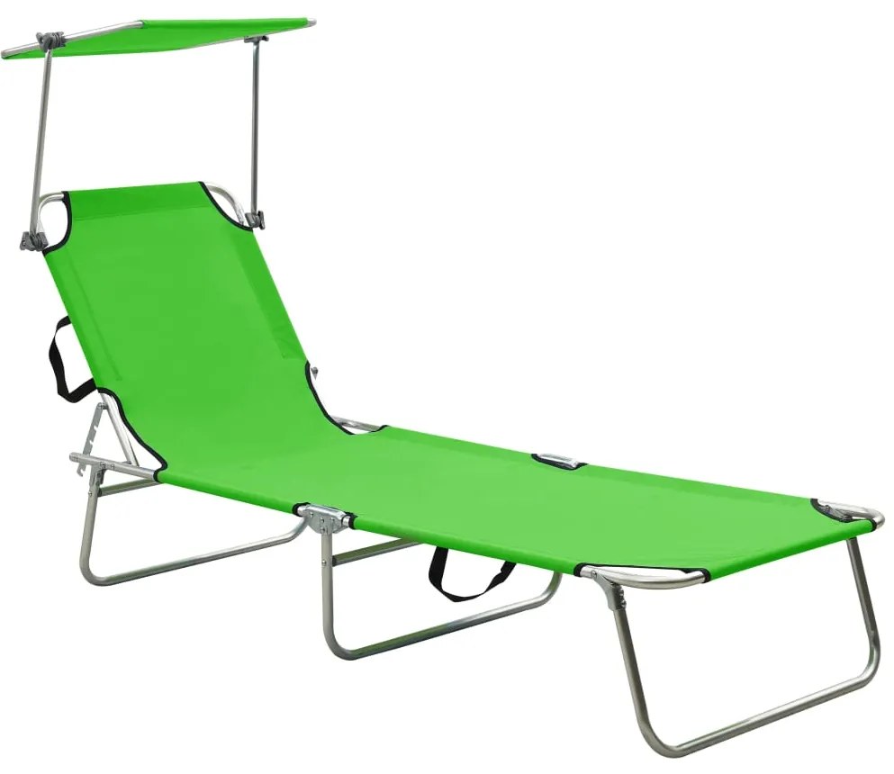 vidaXL Ξαπλώστρα Πτυσσόμενη Πράσινη Λαχανί Ατσάλινη με Σκίαστρο