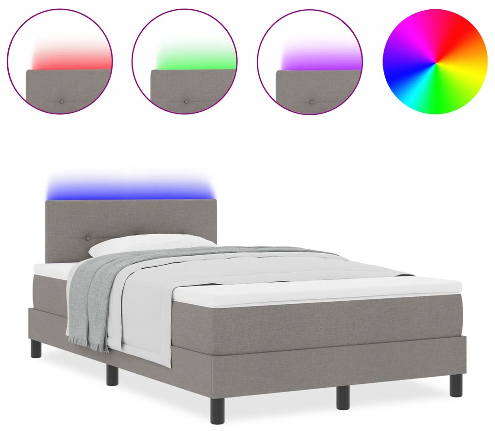 vidaXL Κρεβάτι Box Spring με Μαξιλάρι & LED Ταμπά 120x200 εκ. Υφάσματος