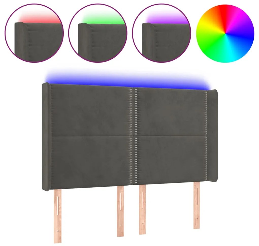 Κεφαλάρι Κρεβατιού LED Σκούρο Γκρι 147x16x118/128εκ. Βελούδινο 3123957