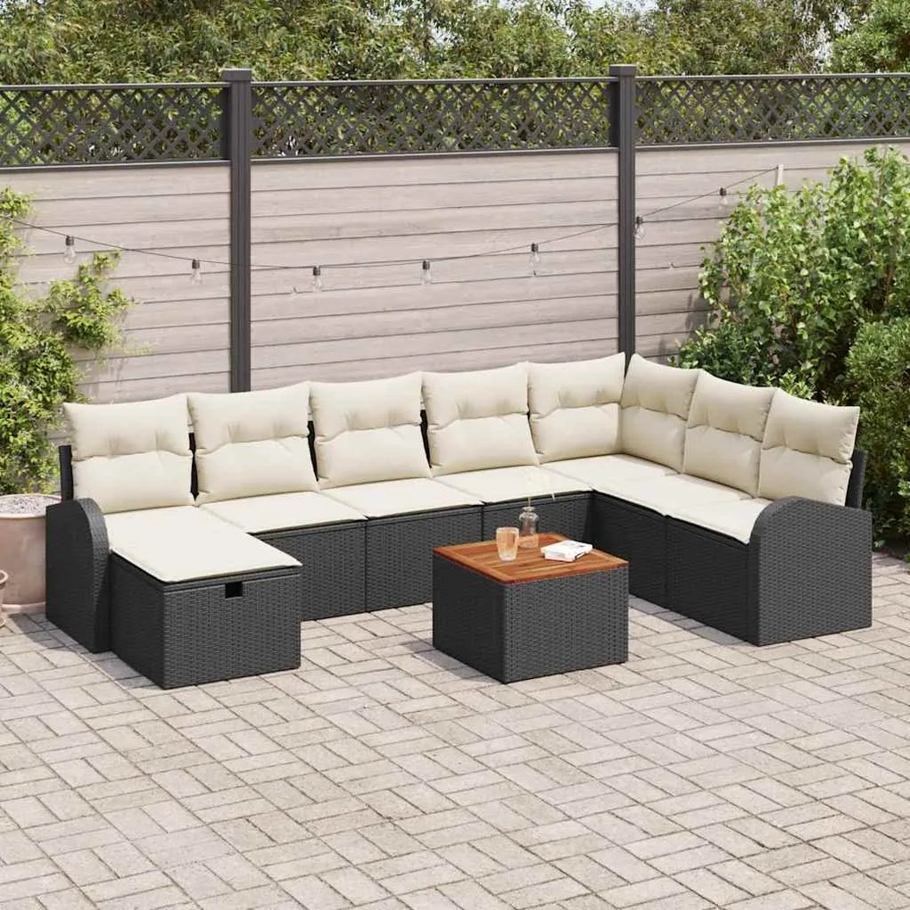 vidaXL Σετ Καναπέ Κήπου με μαξιλάρι 9 pcs Μαύρο Πολυ ράταν