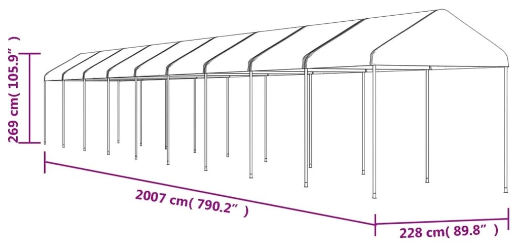 vidaXL Κιόσκι με Τέντα Λευκό 20,07 x 2,28 x 2,69 μ. από Πολυαιθυλένιο