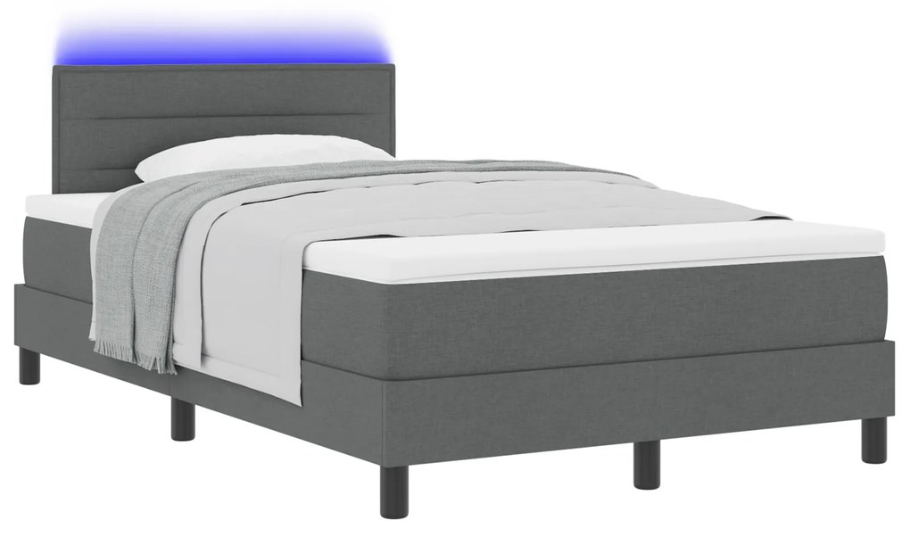vidaXL Κρεβάτι κουτιού με στρώμα & LED Σκούρο γκρι 120x200 εκ Ύφασμα