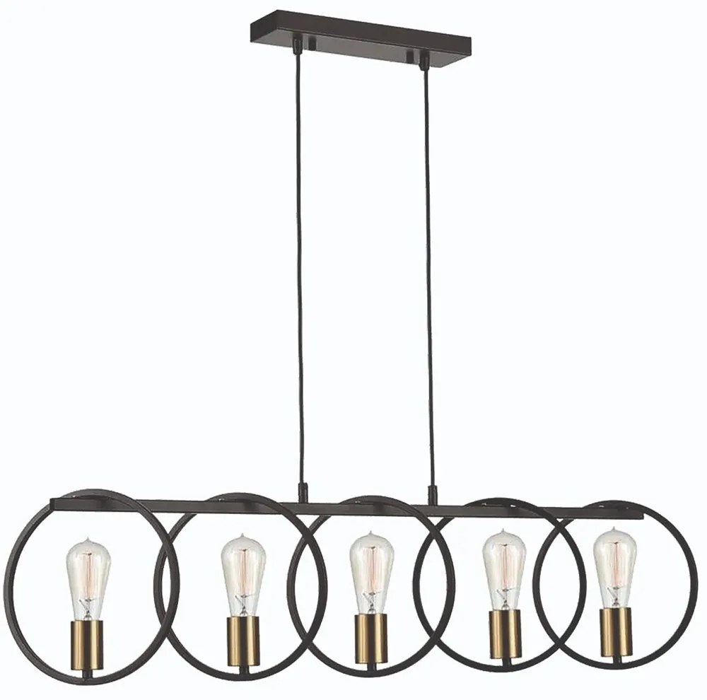 Φωτιστικό Οροφής Hoop 77-8176 5xE27 60W Brass-Black Homelighting Μέταλλο