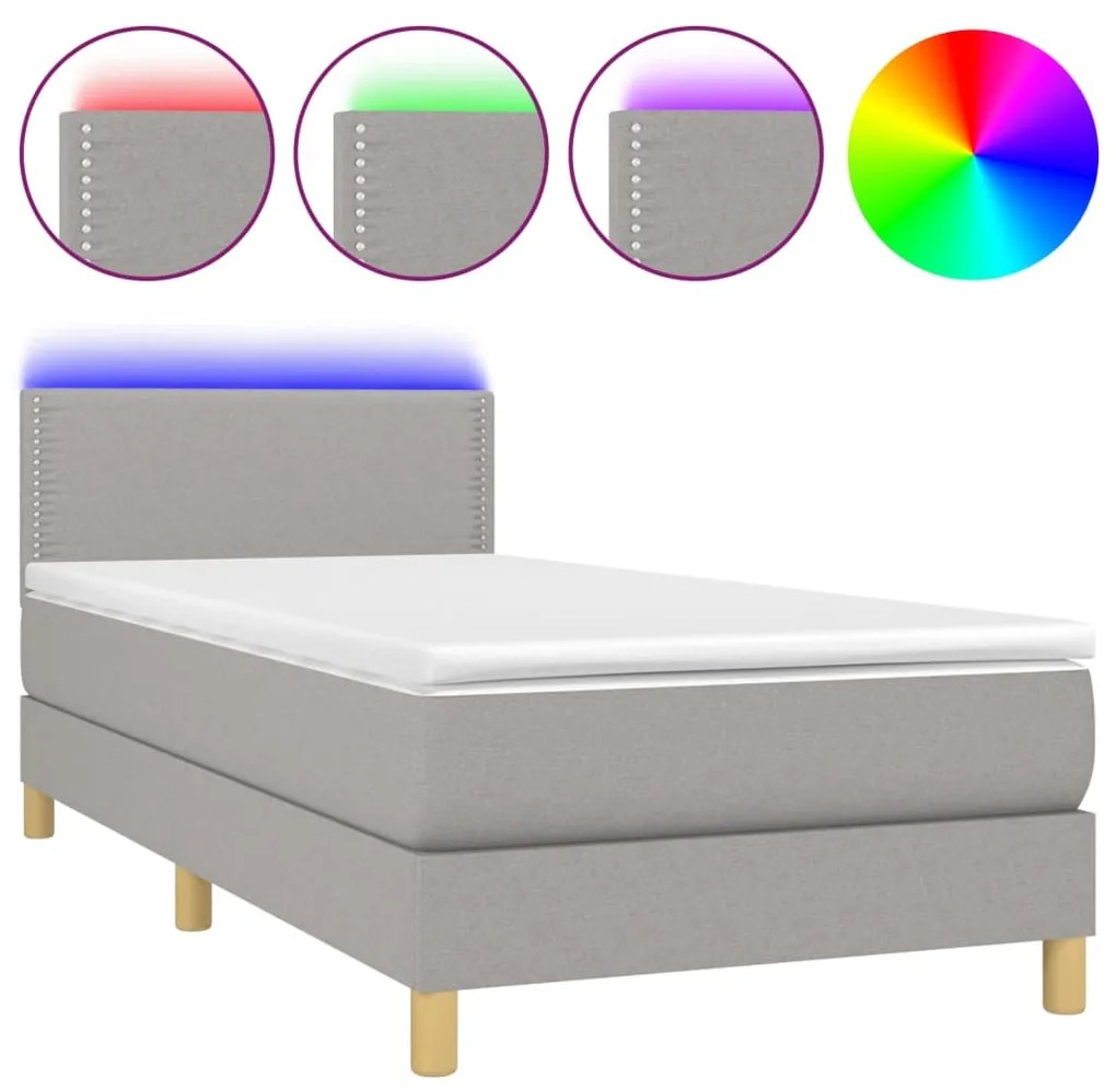 vidaXL Κρεβάτι Boxspring με Στρώμα & LED Αν.Γκρι 100x200 εκ Υφασμάτινο