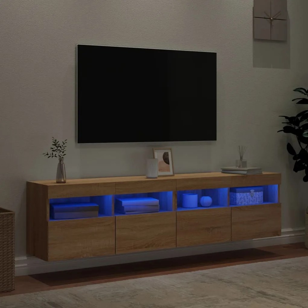 vidaXL Έπιπλα Τοίχου Τηλ. με LED 2 Τεμ. Sonoma Δρυς 80x30x40 εκ.