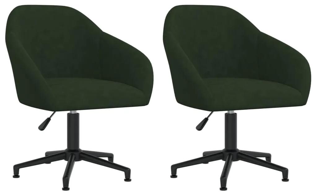 vidaXL Καρέκλες Τραπεζαρίας Περιστρ. 2 τεμ. Σκούρο Πράσινο Βελούδινες