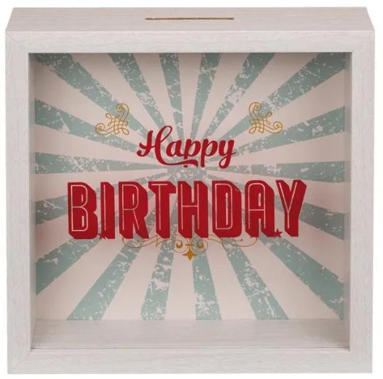 Κουμπαράς - κορνίζα λευκός «Birthday» Υ20x20x5εκ.  τμχ.