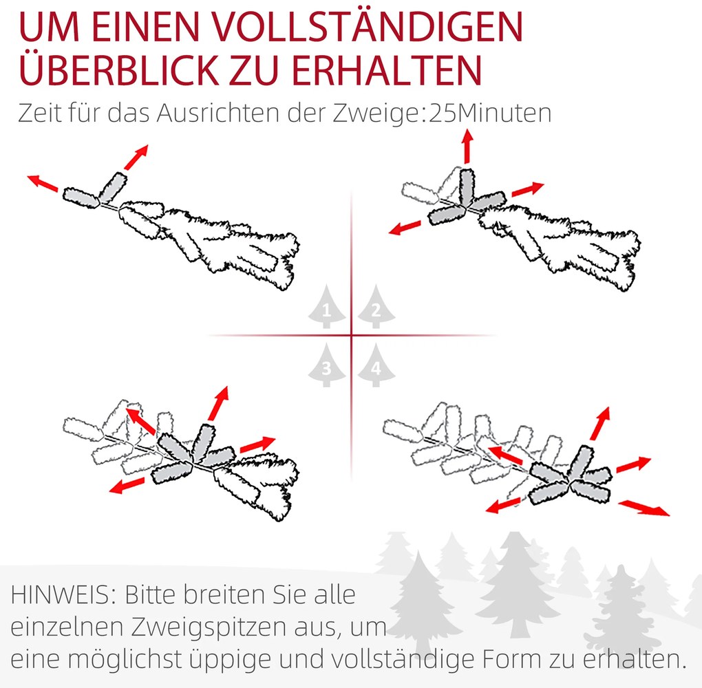 HOMCOM Τεχνητό Χριστουγεννιάτικο Δέντρο, λεπτό σχήμα, τεχνητό χιόνι, τριών τεμαχίων, πυράντοχο, μεταλλική βάση, 180 cm, Πράσινο