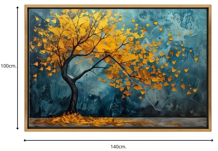 Πίνακας σε καμβά &quot;Windblown Tree&quot; Megapap ψηφιακής εκτύπωσης με κορνίζα χρώμα χρυσό 140x100x3εκ.