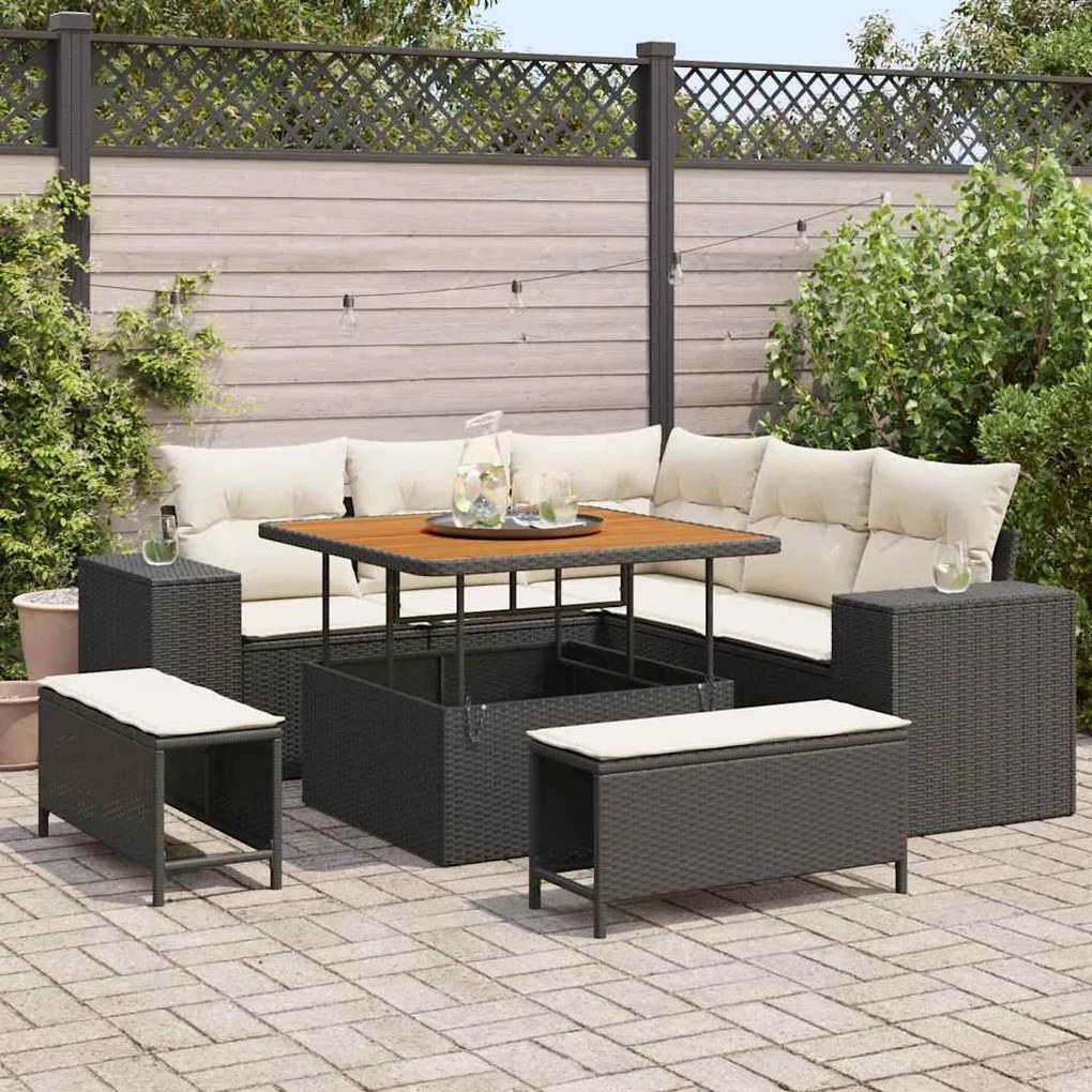 vidaXL Σετ Καναπέ Κήπου 8 pcs Μαύρο συνθετικό ρατάν