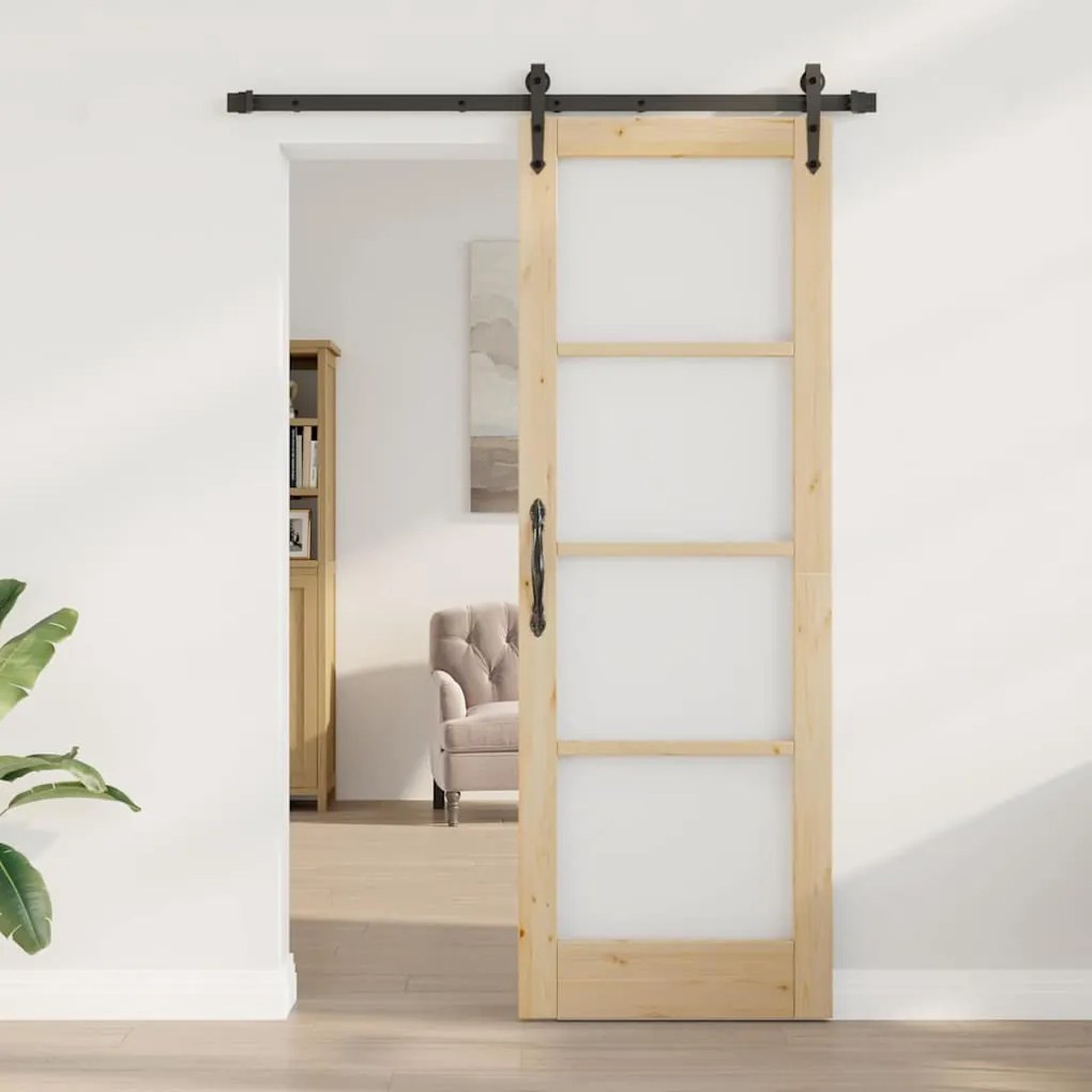 vidaXL Συρόμενη Πόρτα Χειροκίνητος Καφέ 73.5 x 211 εκ Ξύλο και μέταλλο