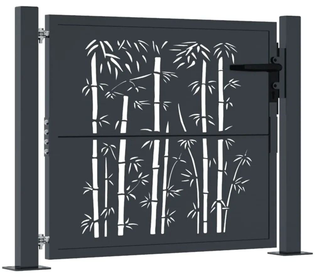 vidaXL Πόρτα Κήπου Ανθρακί 100x100 εκ. Σχέδιο Ατσάλινου Μπαμπού