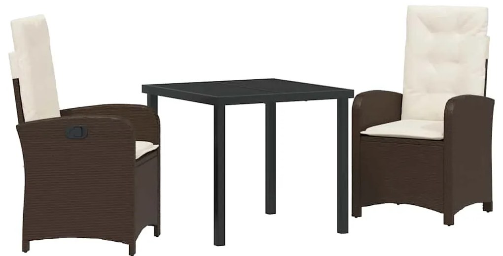 vidaXL Σέτ φαγητού για κήπο με μαξιλάρι 3 pcs Καφέ συνθετικό ρατάν