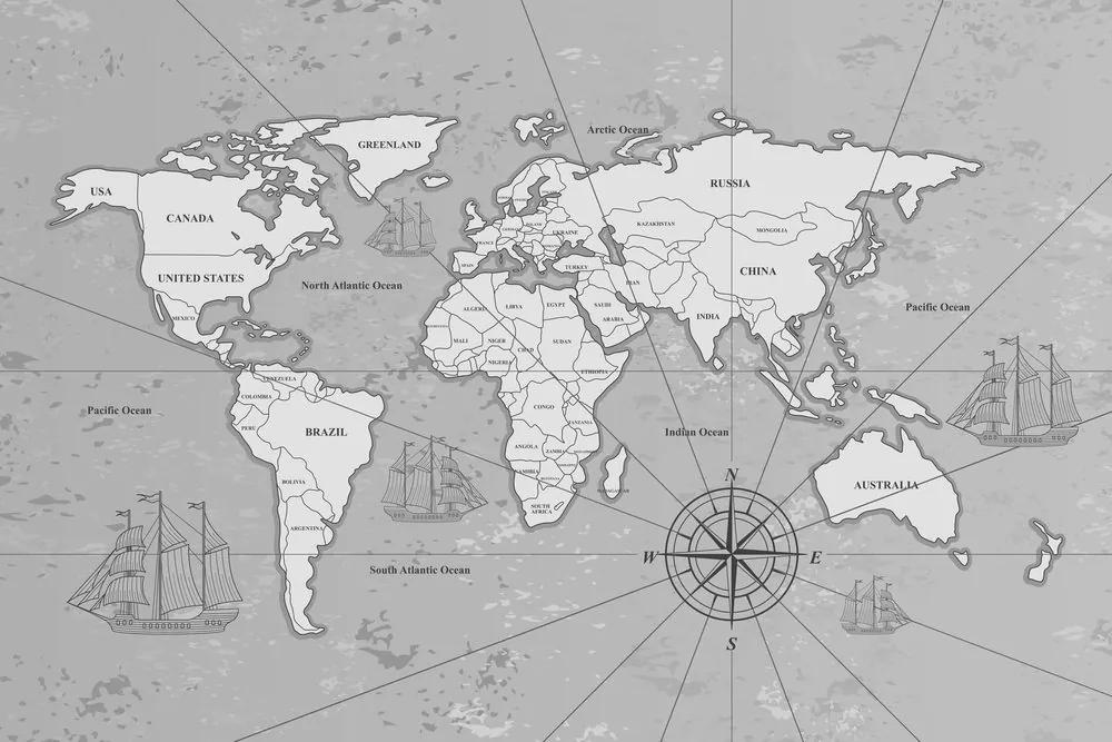 Εικόνα ενδιαφέροντος ασπρόμαυρου χάρτη του κόσμου - 60x40
