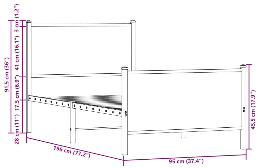 Μεταλλικό πλαίσιο κρεβατιού χωρίς στρώμα καφέ δρυς 90x190 cm - Καφέ