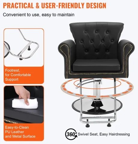 VEVOR Salon Chair, Barber Chair for Hair Stylist, Styling Chair with Heavy Duty Hydraulic Pump, 360° Swivel Hair Salon Chair with Footrest for Beauty Spa Shampoo, Max Load Weight 330 lbs, Black
