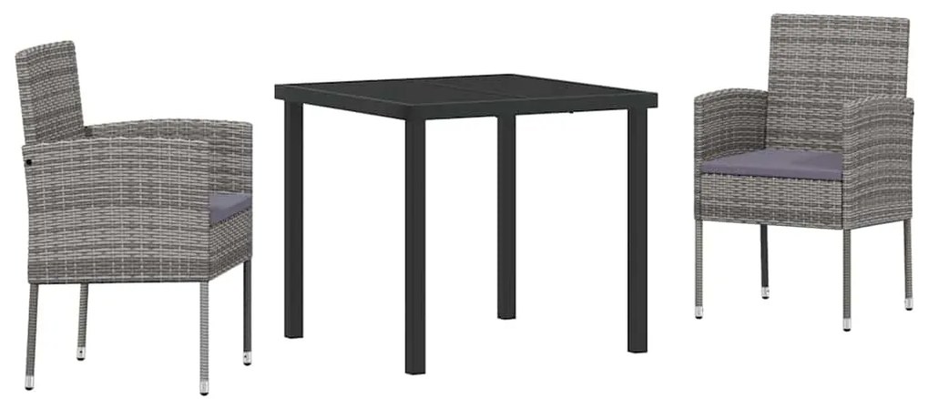 vidaXL Σέτ φαγητού για κήπο με μαξιλάρι 3 pcs Γκρι Πολυ ράταν