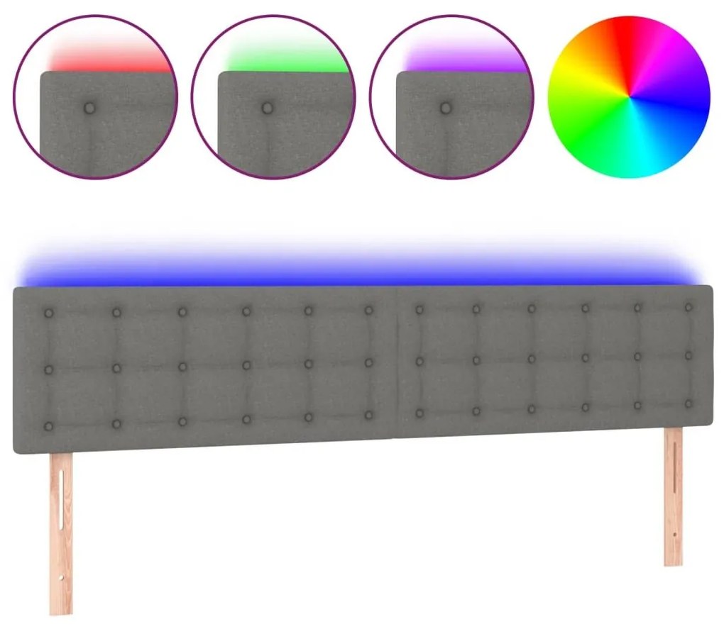 Κεφαλάρι Κρεβατιού LED Σκούρο Γκρι 200x5x78/88 εκ. Υφασμάτινο - Γκρι