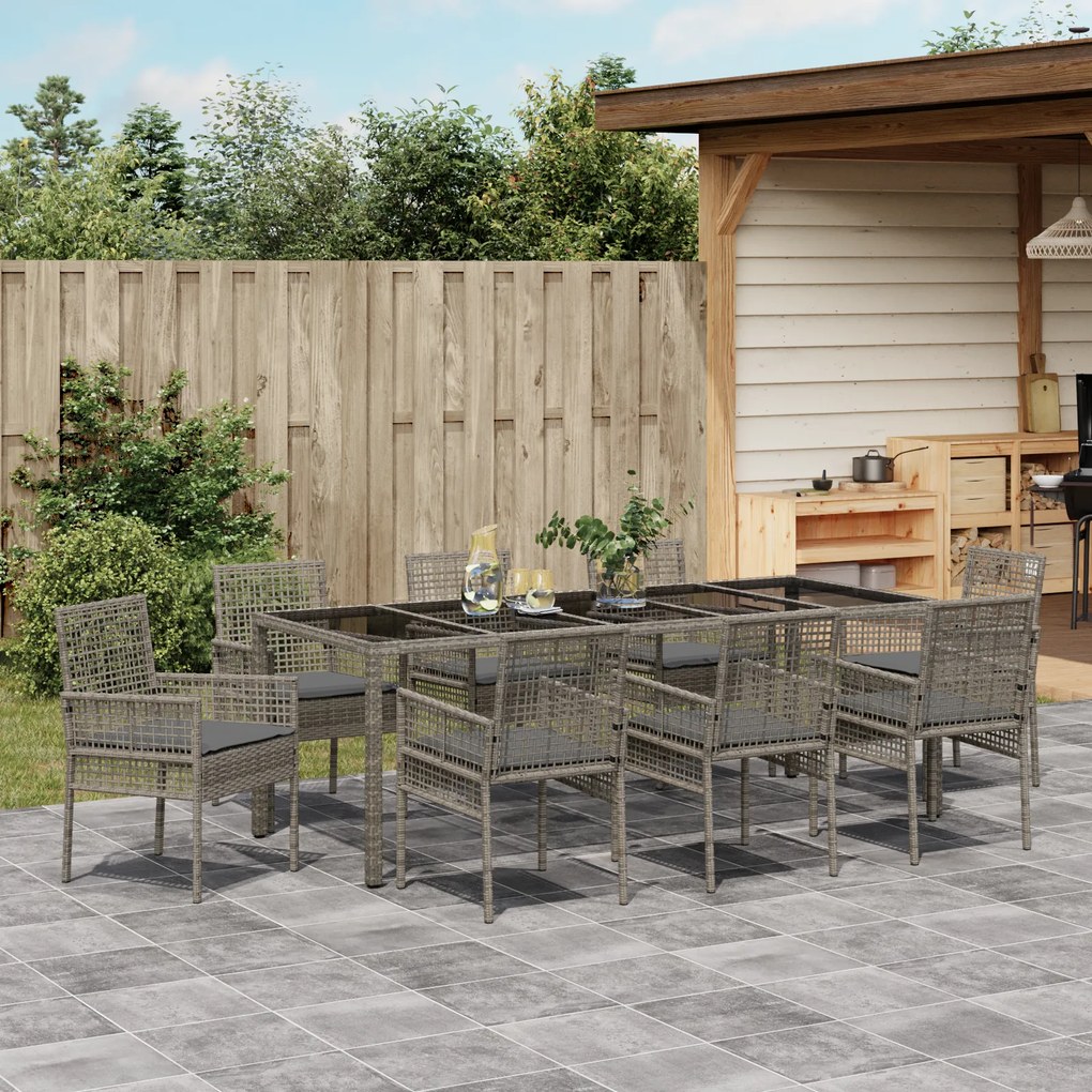 vidaXL Σέτ φαγητού για κήπο 9 pcs Γκρι 250 x 100 x 75 cm