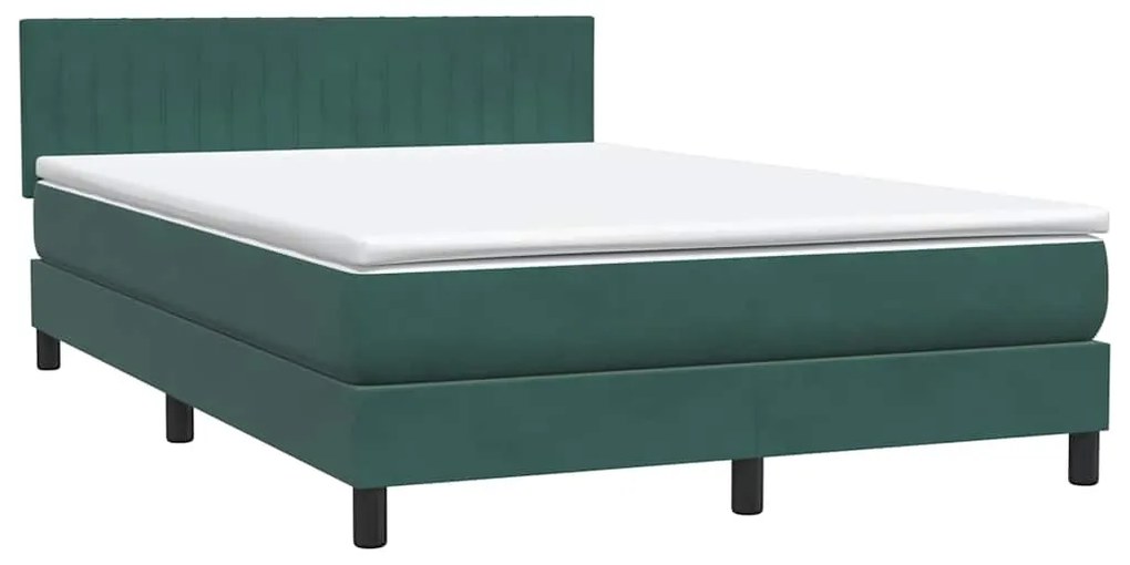 vidaXL Κρεβάτι Boxspring με Στρώμα Σκούρο Πράσινο 140x210εκ. Βελούδινο