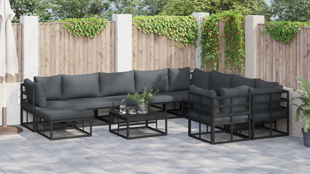 vidaXL Σετ Καναπέ Κήπου με μαξιλάρι 11 pcs Μαύρο Αλουμίνιο