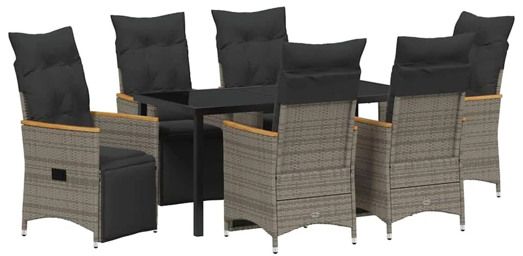 vidaXL Σέτ φαγητού για κήπο με μαξιλάρι 7 pcs Γκρι Πολυ ράταν