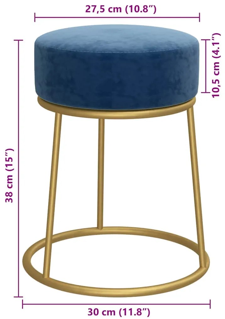 vidaXL Στρογγυλό Σκαμπό Hocker Μπλε Βελούδινο