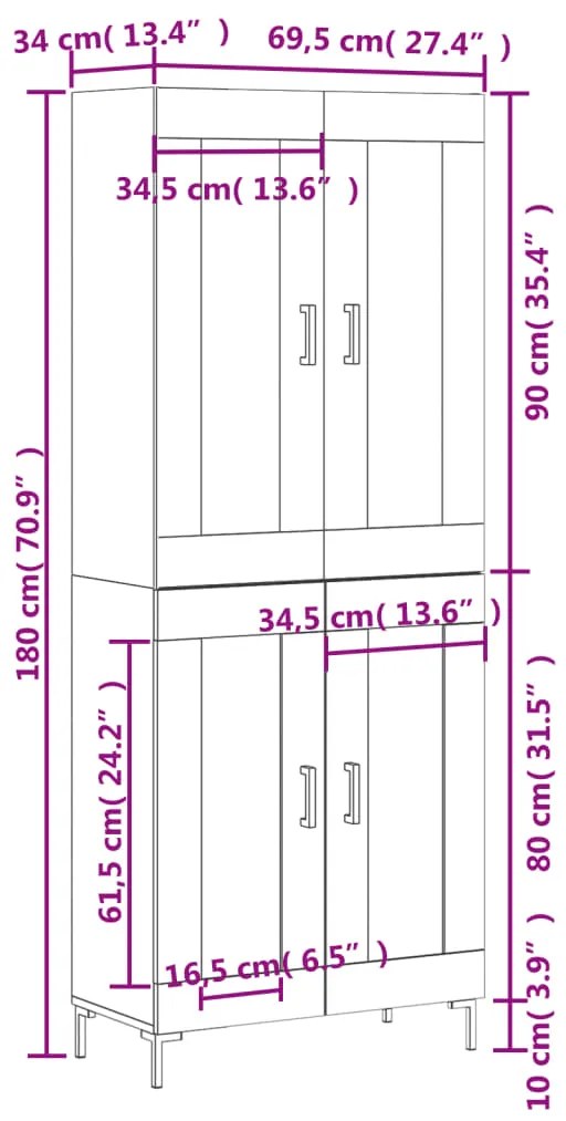 Ντουλάπι Λευκό 69,5x34x180 εκ. από Επεξεργασμένο Ξύλο - Λευκό